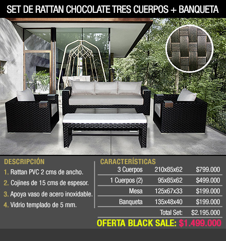 SET DE RATTÁN CHOCOLATE DE TRES CUERPOS + BANQUETA