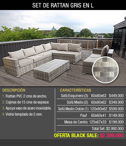 SET MODULAR DE RATTÁN GRIS